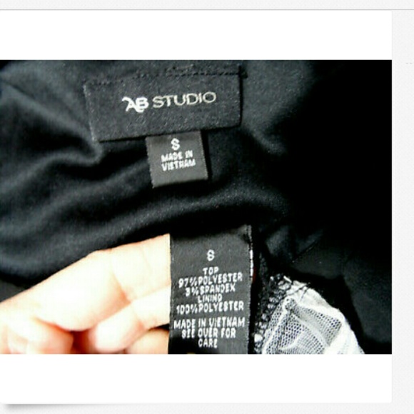 AB STUDIO Layered Chiffon & Lace Blouse S Black LS - Picture 6 of 6